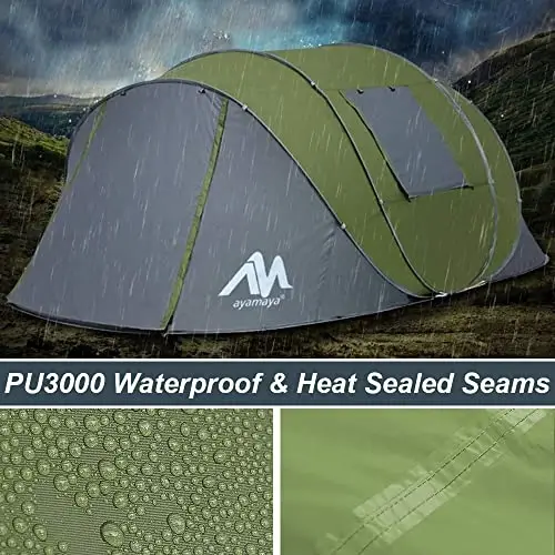 AYAMAYA Waterproof 4/6 Person Easy Pop Up Tents for Camping with Vestibule | Instant Setup, Double-layer Anti-condensation, Porch Poles Included, Large Size for Family Camping, Hiking, Travelling - 5