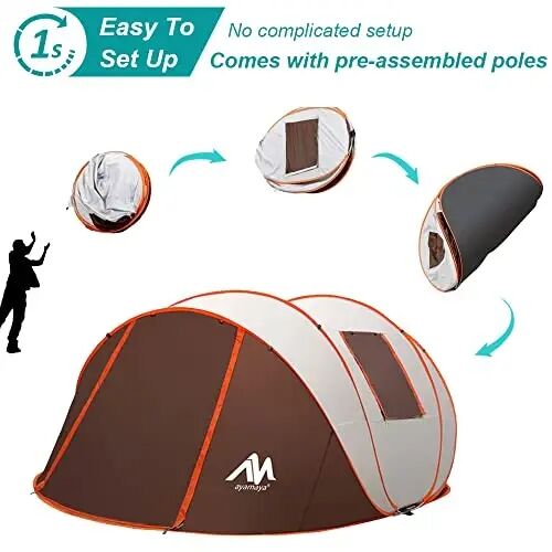 AYAMAYA Waterproof 4/6 Person Easy Pop Up Tents for Camping with Vestibule | Instant Setup, Double-layer Anti-condensation, Porch Poles Included, Large Size for Family Camping, Hiking, Travelling - ayamaya (1)