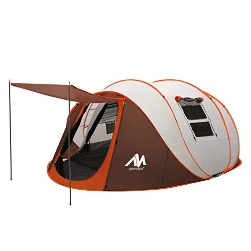 AYAMAYA Waterproof 4/6 Person Easy Pop Up Tents for Camping with Vestibule | Instant Setup, Double-layer Anti-condensation, Porch Poles Included, Large Size for Family Camping, Hiking, Travelling - 1