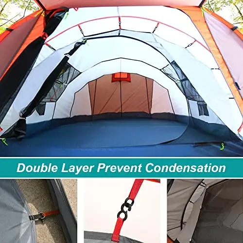 AYAMAYA Waterproof 4/6 Person Easy Pop Up Tents for Camping with Vestibule | Instant Setup, Double-layer Anti-condensation, Porch Poles Included, Large Size for Family Camping, Hiking, Travelling - 4