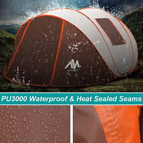 AYAMAYA Waterproof 4/6 Person Easy Pop Up Tents for Camping with Vestibule | Instant Setup, Double-layer Anti-condensation, Porch Poles Included, Large Size for Family Camping, Hiking, Travelling - 5