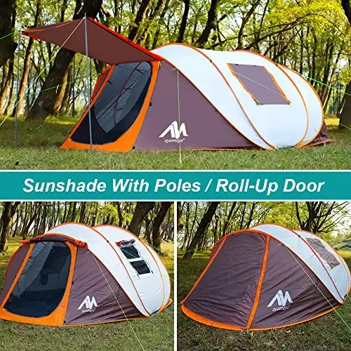 AYAMAYA Waterproof 4/6 Person Easy Pop Up Tents for Camping with Vestibule | Instant Setup, Double-layer Anti-condensation, Porch Poles Included, Large Size for Family Camping, Hiking, Travelling - 6