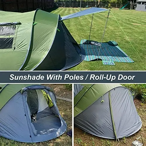 AYAMAYA Waterproof 4/6 Person Easy Pop Up Tents for Camping with Vestibule | Instant Setup, Double-layer Anti-condensation, Porch Poles Included, Large Size for Family Camping, Hiking, Travelling - 6