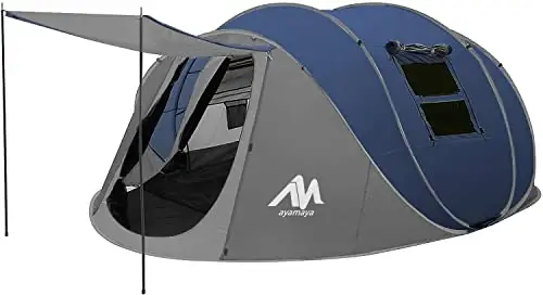 AYAMAYA Waterproof 4/6 Person Easy Pop Up Tents for Camping with Vestibule | Instant Setup, Double-layer Anti-condensation, Porch Poles Included, Large Size for Family Camping, Hiking, Travelling - 1