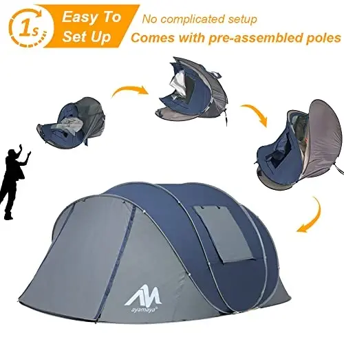 AYAMAYA Waterproof 4/6 Person Easy Pop Up Tents for Camping with Vestibule | Instant Setup, Double-layer Anti-condensation, Porch Poles Included, Large Size for Family Camping, Hiking, Travelling - ayamaya (1)