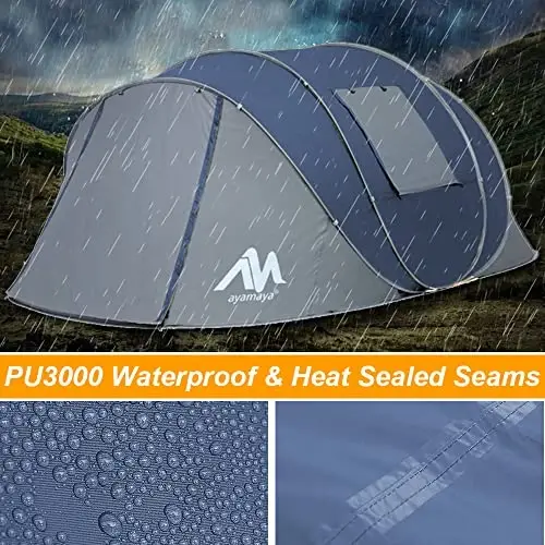 AYAMAYA Waterproof 4/6 Person Easy Pop Up Tents for Camping with Vestibule | Instant Setup, Double-layer Anti-condensation, Porch Poles Included, Large Size for Family Camping, Hiking, Travelling - 5