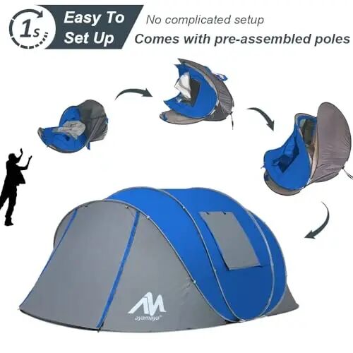 AYAMAYA Waterproof 4/6 Person Easy Pop Up Tents for Camping with Vestibule | Instant Setup, Double-layer Anti-condensation, Porch Poles Included, Large Size for Family Camping, Hiking, Travelling - ayamaya (1)