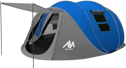 AYAMAYA Waterproof 4/6 Person Easy Pop Up Tents for Camping with Vestibule | Instant Setup, Double-layer Anti-condensation, Porch Poles Included, Large Size for Family Camping, Hiking, Travelling - 1