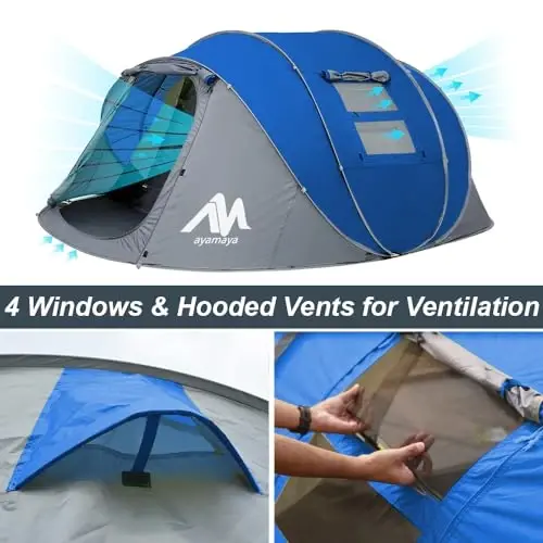 AYAMAYA Waterproof 4/6 Person Easy Pop Up Tents for Camping with Vestibule | Instant Setup, Double-layer Anti-condensation, Porch Poles Included, Large Size for Family Camping, Hiking, Travelling - 5