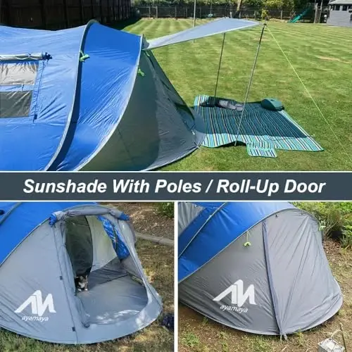 AYAMAYA Waterproof 4/6 Person Easy Pop Up Tents for Camping with Vestibule | Instant Setup, Double-layer Anti-condensation, Porch Poles Included, Large Size for Family Camping, Hiking, Travelling - 6
