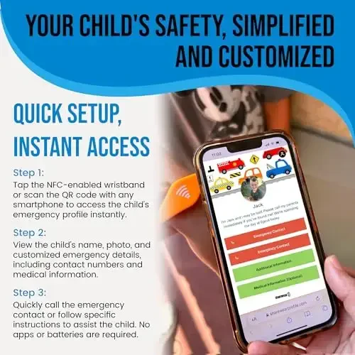 Adjustable Kids ID Bracelet – NFC Smart Safety Band with “Tap Here” Logo, Child ID Wristband for Nonverbal Kids & Medical Info, Waterproof Silicone, Not GPS, No Subscription - 3