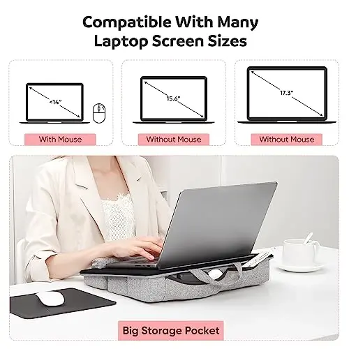 Adjustable Laptop Lap Desk, Lap Desk with Cushion, Storage Function, Cubbies for Home Office Adults Students, Laptop Stand for Lap with Tablet & Phone Holder, Fits up to 15.6 Inch - 2