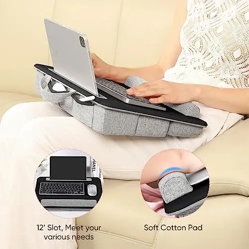 Adjustable Laptop Lap Desk, Lap Desk with Cushion, Storage Function, Cubbies for Home Office Adults Students, Laptop Stand for Lap with Tablet & Phone Holder, Fits up to 15.6 Inch - 3