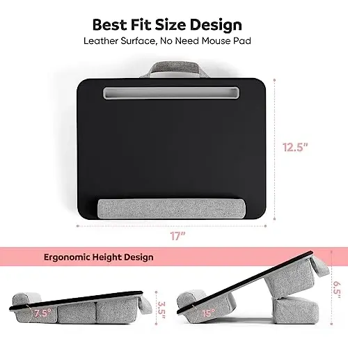Adjustable Laptop Lap Desk, Lap Desk with Cushion, Storage Function, Cubbies for Home Office Adults Students, Laptop Stand for Lap with Tablet & Phone Holder, Fits up to 15.6 Inch - 5