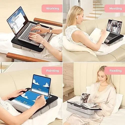 Adjustable Laptop Lap Desk, Lap Desk with Cushion, Storage Function, Cubbies for Home Office Adults Students, Laptop Stand for Lap with Tablet & Phone Holder, Fits up to 15.6 Inch - 6