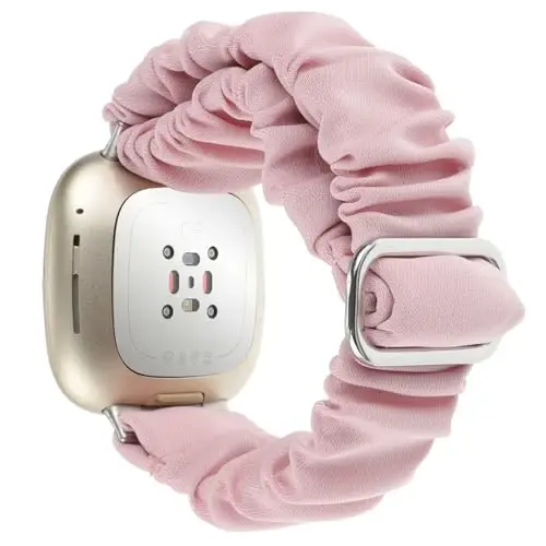 Adjustable Scrunchies Bands Compatible with Fitbit Versa 3/Versa 4/Sense/Sense 2 Bands for Women,Stretchy Wristband Comfy Elastic Scrunchy Smart Watch Band Soft Cloth Fabric Strap - ADJUSTABLE (1)