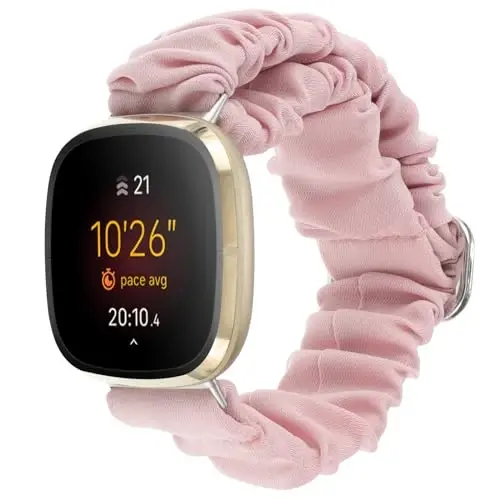Adjustable Scrunchies Bands Compatible with Fitbit Versa 3/Versa 4/Sense/Sense 2 Bands for Women,Stretchy Wristband Comfy Elastic Scrunchy Smart Watch Band Soft Cloth Fabric Strap - 3