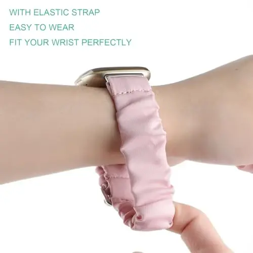 Adjustable Scrunchies Bands Compatible with Fitbit Versa 3/Versa 4/Sense/Sense 2 Bands for Women,Stretchy Wristband Comfy Elastic Scrunchy Smart Watch Band Soft Cloth Fabric Strap - 5