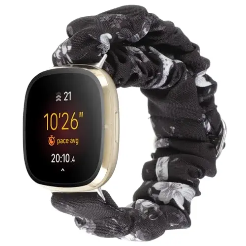 Adjustable Scrunchies Bands Compatible with Fitbit Versa 3/Versa 4/Sense/Sense 2 Bands for Women,Stretchy Wristband Comfy Elastic Scrunchy Smart Watch Band Soft Cloth Fabric Strap - 3