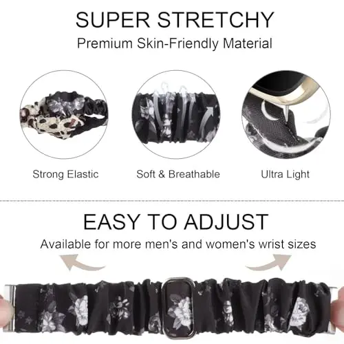 Adjustable Scrunchies Bands Compatible with Fitbit Versa 3/Versa 4/Sense/Sense 2 Bands for Women,Stretchy Wristband Comfy Elastic Scrunchy Smart Watch Band Soft Cloth Fabric Strap - 4