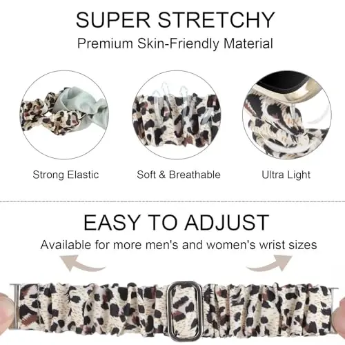 Adjustable Scrunchies Bands Compatible with Fitbit Versa 3/Versa 4/Sense/Sense 2 Bands for Women,Stretchy Wristband Comfy Elastic Scrunchy Smart Watch Band Soft Cloth Fabric Strap - 4