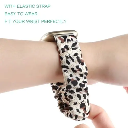 Adjustable Scrunchies Bands Compatible with Fitbit Versa 3/Versa 4/Sense/Sense 2 Bands for Women,Stretchy Wristband Comfy Elastic Scrunchy Smart Watch Band Soft Cloth Fabric Strap - 5