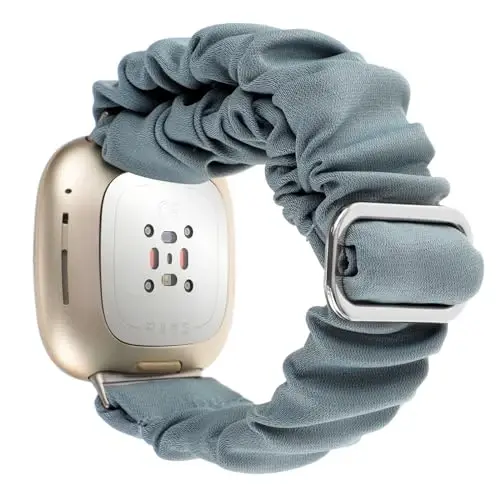 Adjustable Scrunchies Bands Compatible with Fitbit Versa 3/Versa 4/Sense/Sense 2 Bands for Women,Stretchy Wristband Comfy Elastic Scrunchy Smart Watch Band Soft Cloth Fabric Strap - 3