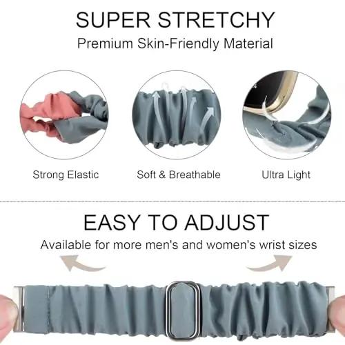 Adjustable Scrunchies Bands Compatible with Fitbit Versa 3/Versa 4/Sense/Sense 2 Bands for Women,Stretchy Wristband Comfy Elastic Scrunchy Smart Watch Band Soft Cloth Fabric Strap - 4