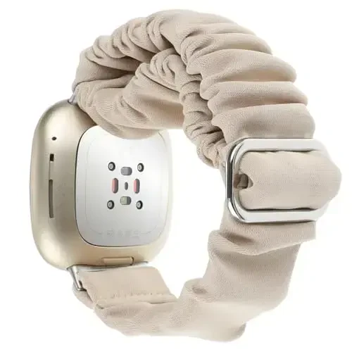 Adjustable Scrunchies Bands Compatible with Fitbit Versa 3/Versa 4/Sense/Sense 2 Bands for Women,Stretchy Wristband Comfy Elastic Scrunchy Smart Watch Band Soft Cloth Fabric Strap - Adjustable (1)