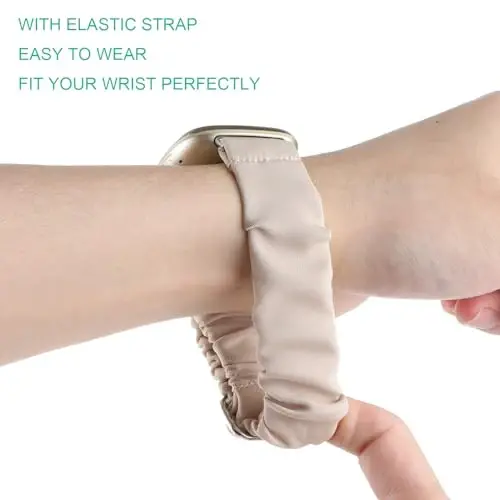 Adjustable Scrunchies Bands Compatible with Fitbit Versa 3/Versa 4/Sense/Sense 2 Bands for Women,Stretchy Wristband Comfy Elastic Scrunchy Smart Watch Band Soft Cloth Fabric Strap - 5