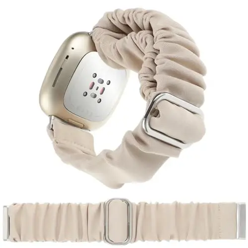 Adjustable Scrunchies Bands Compatible with Fitbit Versa 3/Versa 4/Sense/Sense 2 Bands for Women,Stretchy Wristband Comfy Elastic Scrunchy Smart Watch Band Soft Cloth Fabric Strap - 1