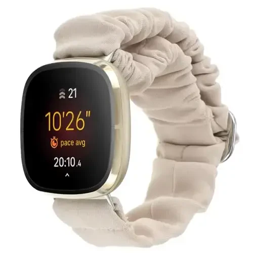 Adjustable Scrunchies Bands Compatible with Fitbit Versa 3/Versa 4/Sense/Sense 2 Bands for Women,Stretchy Wristband Comfy Elastic Scrunchy Smart Watch Band Soft Cloth Fabric Strap - 3