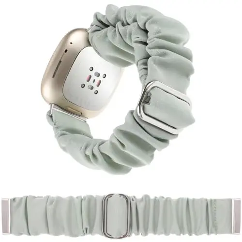 Adjustable Scrunchies Bands Compatible with Fitbit Versa 3/Versa 4/Sense/Sense 2 Bands for Women,Stretchy Wristband Comfy Elastic Scrunchy Smart Watch Band Soft Cloth Fabric Strap - ADJUSTABLE
