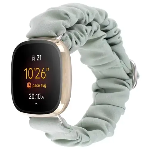 Adjustable Scrunchies Bands Compatible with Fitbit Versa 3/Versa 4/Sense/Sense 2 Bands for Women,Stretchy Wristband Comfy Elastic Scrunchy Smart Watch Band Soft Cloth Fabric Strap - 3