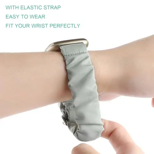 Adjustable Scrunchies Bands Compatible with Fitbit Versa 3/Versa 4/Sense/Sense 2 Bands for Women,Stretchy Wristband Comfy Elastic Scrunchy Smart Watch Band Soft Cloth Fabric Strap - 5