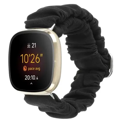 Adjustable Scrunchies Bands Compatible with Fitbit Versa 3/Versa 4/Sense/Sense 2 Bands for Women,Stretchy Wristband Comfy Elastic Scrunchy Smart Watch Band Soft Cloth Fabric Strap - 3