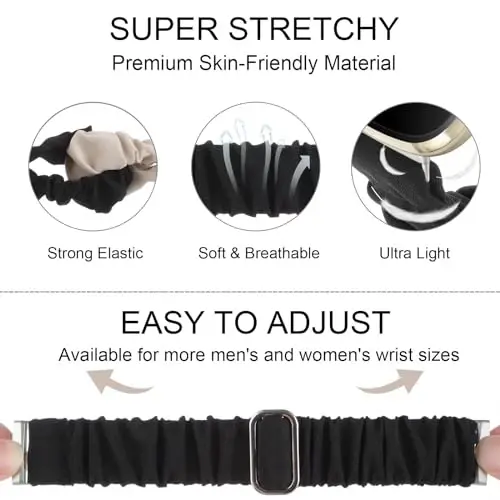 Adjustable Scrunchies Bands Compatible with Fitbit Versa 3/Versa 4/Sense/Sense 2 Bands for Women,Stretchy Wristband Comfy Elastic Scrunchy Smart Watch Band Soft Cloth Fabric Strap - 4