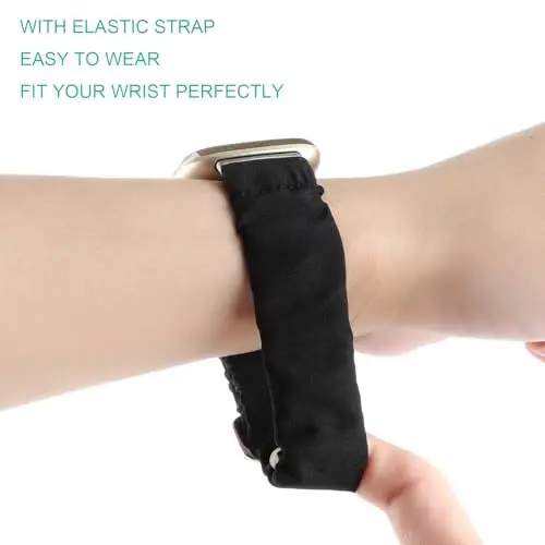 Adjustable Scrunchies Bands Compatible with Fitbit Versa 3/Versa 4/Sense/Sense 2 Bands for Women,Stretchy Wristband Comfy Elastic Scrunchy Smart Watch Band Soft Cloth Fabric Strap - 5