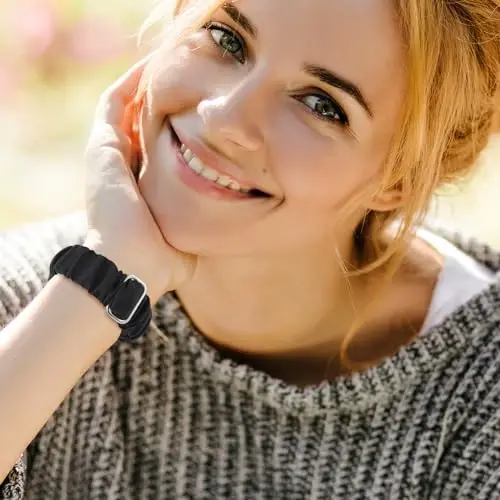 Adjustable Scrunchies Bands Compatible with Fitbit Versa 3/Versa 4/Sense/Sense 2 Bands for Women,Stretchy Wristband Comfy Elastic Scrunchy Smart Watch Band Soft Cloth Fabric Strap - 7