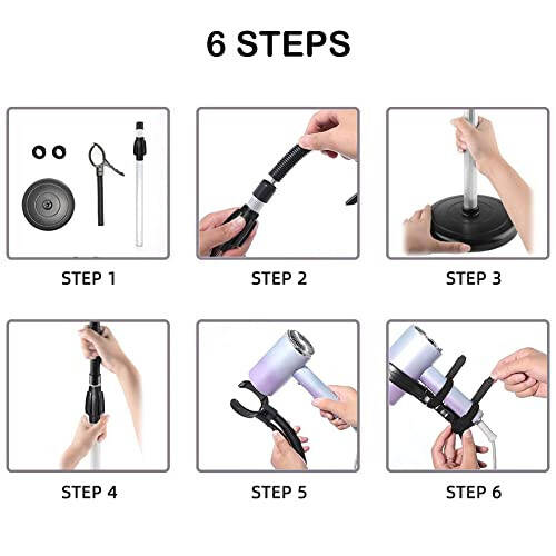 Amersis Hair Dryer Stand Holder 360 Degree Rotation Lazy Adjustable Height Hands-Free Compatible with Compact Styling Tools Blow Dryer Holder for Countertop - 3