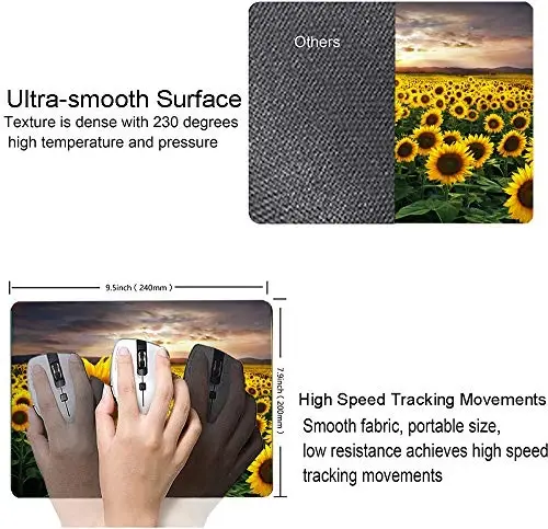 Sunflower Mouse Pad, Floral Square Mouse Pads Gift for Her, Mouse Mat Square Waterproof Mousepad Non-Slip Rubber MousePads for Office Laptop, 9.5