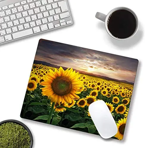 Sunflower Mouse Pad, Floral Square Mouse Pads Gift for Her, Mouse Mat Square Waterproof Mousepad Non-Slip Rubber MousePads for Office Laptop, 9.5