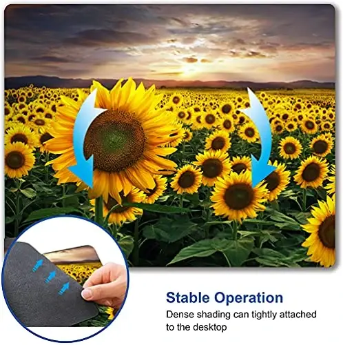 Sunflower Mouse Pad, Floral Square Mouse Pads Gift for Her, Mouse Mat Square Waterproof Mousepad Non-Slip Rubber MousePads for Office Laptop, 9.5