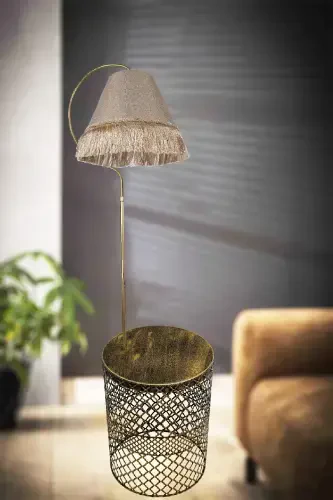 Ayd. Floor Lamp Gold Console Ellipse Black Yellow Patina (GOLD RING) Coffee Shade Yellow Tassel-BLACK YELLOW - 1