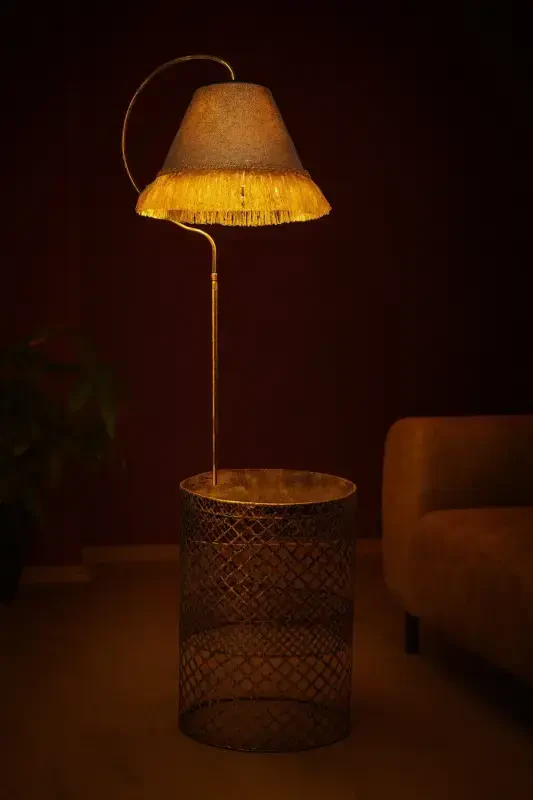 Ayd. Floor Lamp Gold Console Ellipse Black Yellow Patina (GOLD RING) Coffee Shade Yellow Tassel-BLACK YELLOW - 5