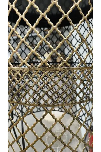 Sehpalı Lambader Elips Siyah Sarı Patine ⭐️Krem Kumaş Şapka Sarı Püsküllü ⭐️Salon Köşe Lambader-SİYAH SARI - VENON (1)