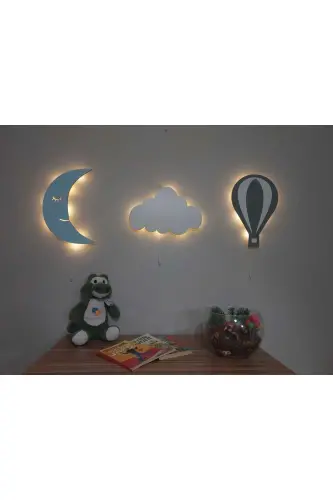 Aydede Balon Ve Bulut İpli Gece Lambası Bebek Çocuk Odası Dekoratif Aydınlatma - Mavi Beyaz - 1