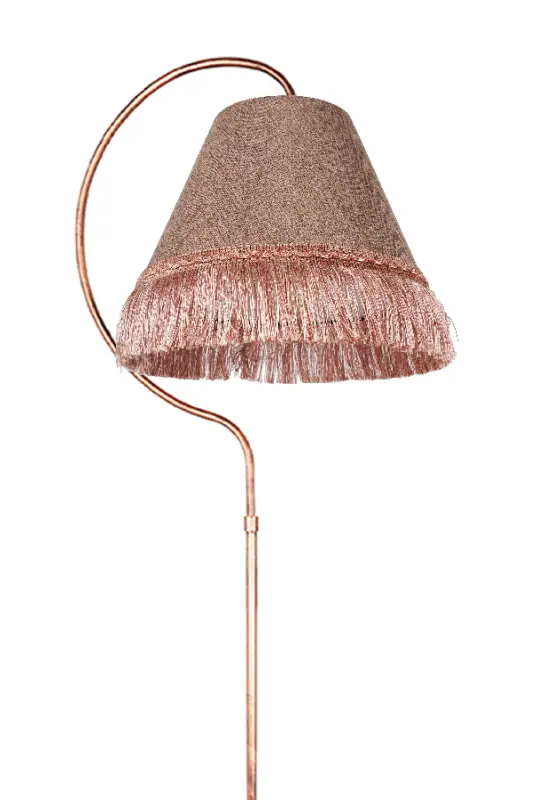 Aydınlatma Lambader Çise Elips Siyah Bakır Patine Abajur Gülkurusu Püskül Pembe-SİYAH BAKIR PATİNE - 3