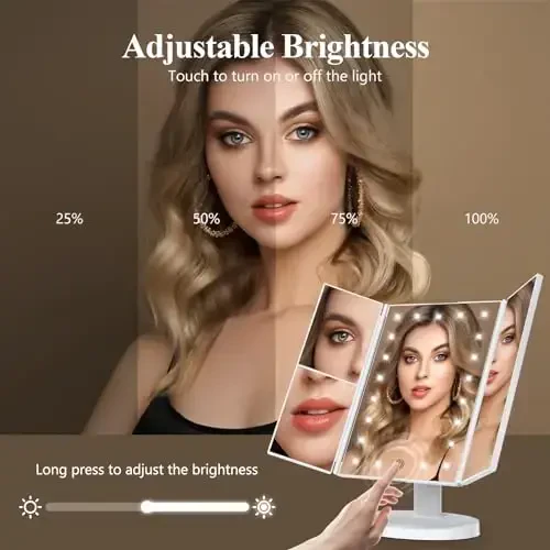 HUONUL Makeup Mirror Vanity with Lights, 2X 3X 10X Magnification, Touch Control, Trifold Mirror, Dual Power Supply, Gifts for Women, Wife, Mom, Teengirls(White) - HUONUL (1)