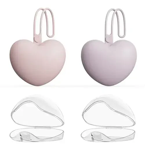 4pcs Pacifier Holder Case Set, 2pcs Silicone Portable Pacifier Pouch and 2pcs Transparent Pacifier Storage Container, Cute Heart Shape Pacifier Storage Case for Newborn Baby（Pink+Purple） - 7